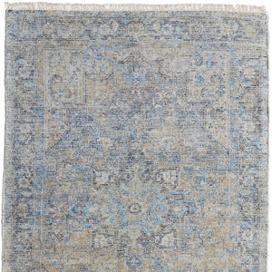 HomeRoots 4' Hand-Woven Distressed Area Rug in Gray Blue and Tan with Artistic Fringe for Modern Spaces 5' X 8' 566188