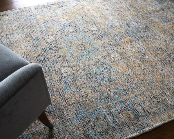 HomeRoots 4' Hand-Woven Distressed Area Rug in Gray Blue and Tan with Artistic Fringe for Modern Spaces 9' X 12' 566190