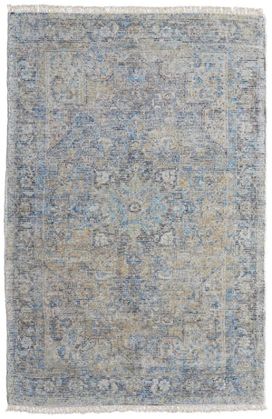 HomeRoots 4' Hand-Woven Distressed Area Rug in Gray Blue and Tan with Artistic Fringe for Modern Spaces 9' X 12' 566190