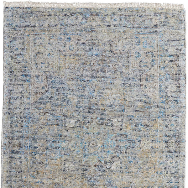 HomeRoots 4' Hand-Woven Distressed Area Rug in Gray Blue and Tan with Artistic Fringe for Modern Spaces 9' X 12' 566190