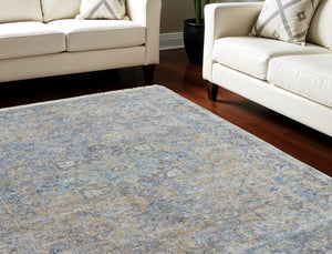 HomeRoots 4' Hand-Woven Distressed Area Rug in Gray Blue and Tan with Artistic Fringe for Modern Spaces 10' X 14' 566191