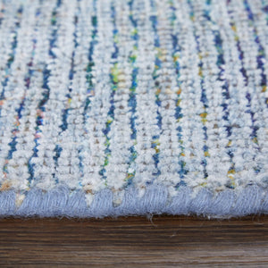 HomeRoots 5' Hand Woven Blue and Gray Abstract Area Rug with Distressed Finish and Stylish Fringed Edges 5' X 8' 566193