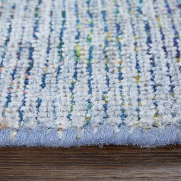 HomeRoots 5' Hand Woven Blue and Gray Abstract Area Rug with Distressed Finish and Stylish Fringed Edges 5' X 8' 566193