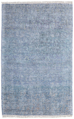 HomeRoots 5' Hand Woven Blue and Gray Abstract Area Rug with Distressed Finish and Stylish Fringed Edges 5' X 8' 566193