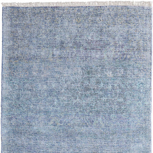 HomeRoots 5' Hand Woven Blue and Gray Abstract Area Rug with Distressed Finish and Stylish Fringed Edges 5' X 8' 566193
