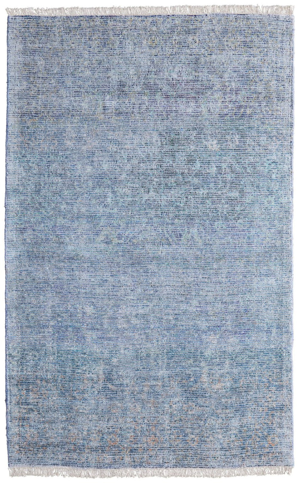 HomeRoots 5' Hand Woven Blue and Gray Abstract Area Rug with Distressed Finish and Stylish Fringed Edges 5' X 8' 566193