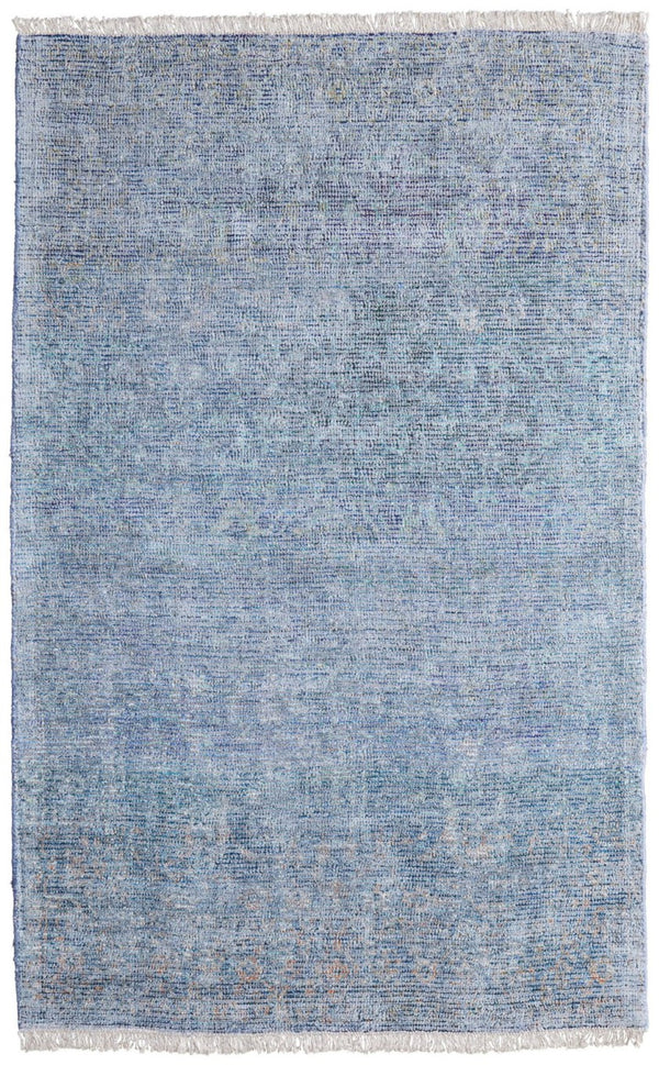 HomeRoots 5' Hand Woven Blue and Gray Abstract Area Rug with Distressed Finish and Stylish Fringed Edges 5' X 8' 566193
