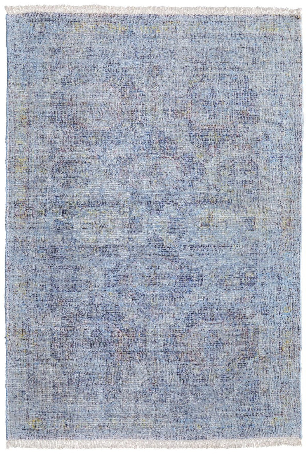 HomeRoots 4' Blue and Ivory Abstract Hand-Woven Area Rug with Fringed Tassels – Unique Distressed Design 4' X 6' 566198