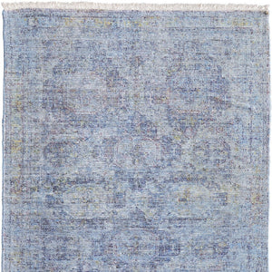 HomeRoots 4' Blue and Ivory Abstract Hand-Woven Area Rug with Fringed Tassels – Unique Distressed Design 5' X 8' 566199