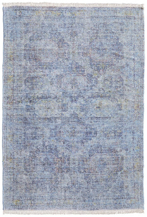 HomeRoots 4' Blue and Ivory Abstract Hand-Woven Area Rug with Fringed Tassels – Unique Distressed Design 5' X 8' 566199