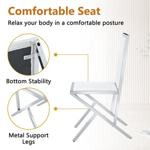 English Elm Table and Chair Set Tempered Glass Top with Silver Metal Legs Modern Luxury Dining for Four Transparent,White+Silver W1151S04788