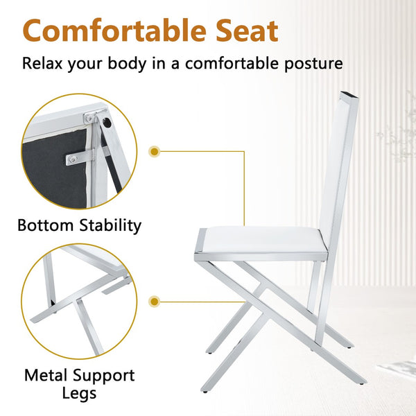 English Elm Table and Chair Set Tempered Glass Top with Silver Metal Legs Modern Luxury Dining for Four Transparent,White+Silver W1151S04788
