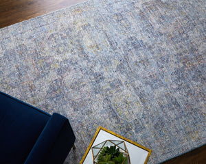 HomeRoots 4' Blue and Ivory Abstract Hand-Woven Area Rug with Fringed Tassels – Unique Distressed Design 8' X 10' 566200