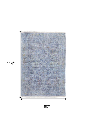 HomeRoots 4' Blue and Ivory Abstract Hand-Woven Area Rug with Fringed Tassels – Unique Distressed Design 8' X 10' 566200