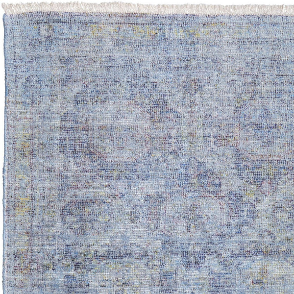 HomeRoots 4' Blue and Ivory Abstract Hand-Woven Area Rug with Fringed Tassels – Unique Distressed Design 9' X 12' 566201