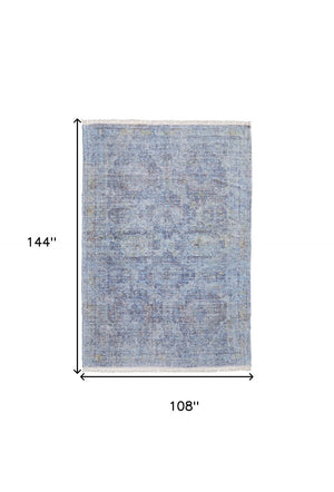 HomeRoots 4' Blue and Ivory Abstract Hand-Woven Area Rug with Fringed Tassels – Unique Distressed Design 9' X 12' 566201