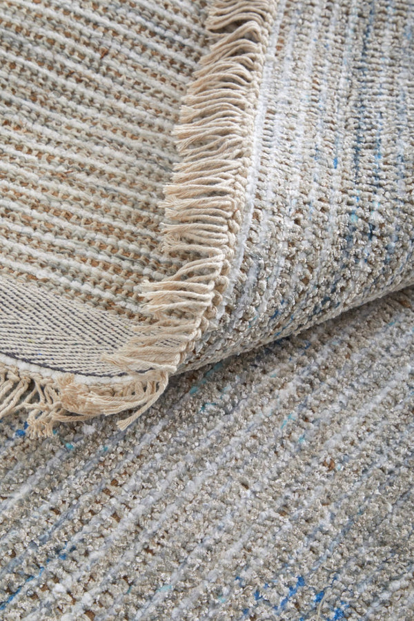 HomeRoots 4' Hand-Woven Distressed Area Rug in Gray-Blue & Taupe - Unique Abstract Design with Fringe 4' X 6' 566204