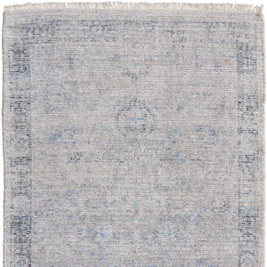 HomeRoots 4' Hand-Woven Distressed Area Rug in Gray-Blue & Taupe - Unique Abstract Design with Fringe 4' X 6' 566204