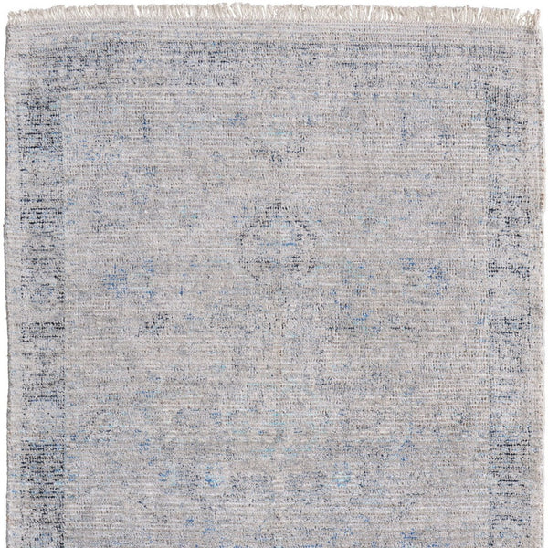 HomeRoots 4' Hand-Woven Distressed Area Rug in Gray-Blue & Taupe - Unique Abstract Design with Fringe 4' X 6' 566204