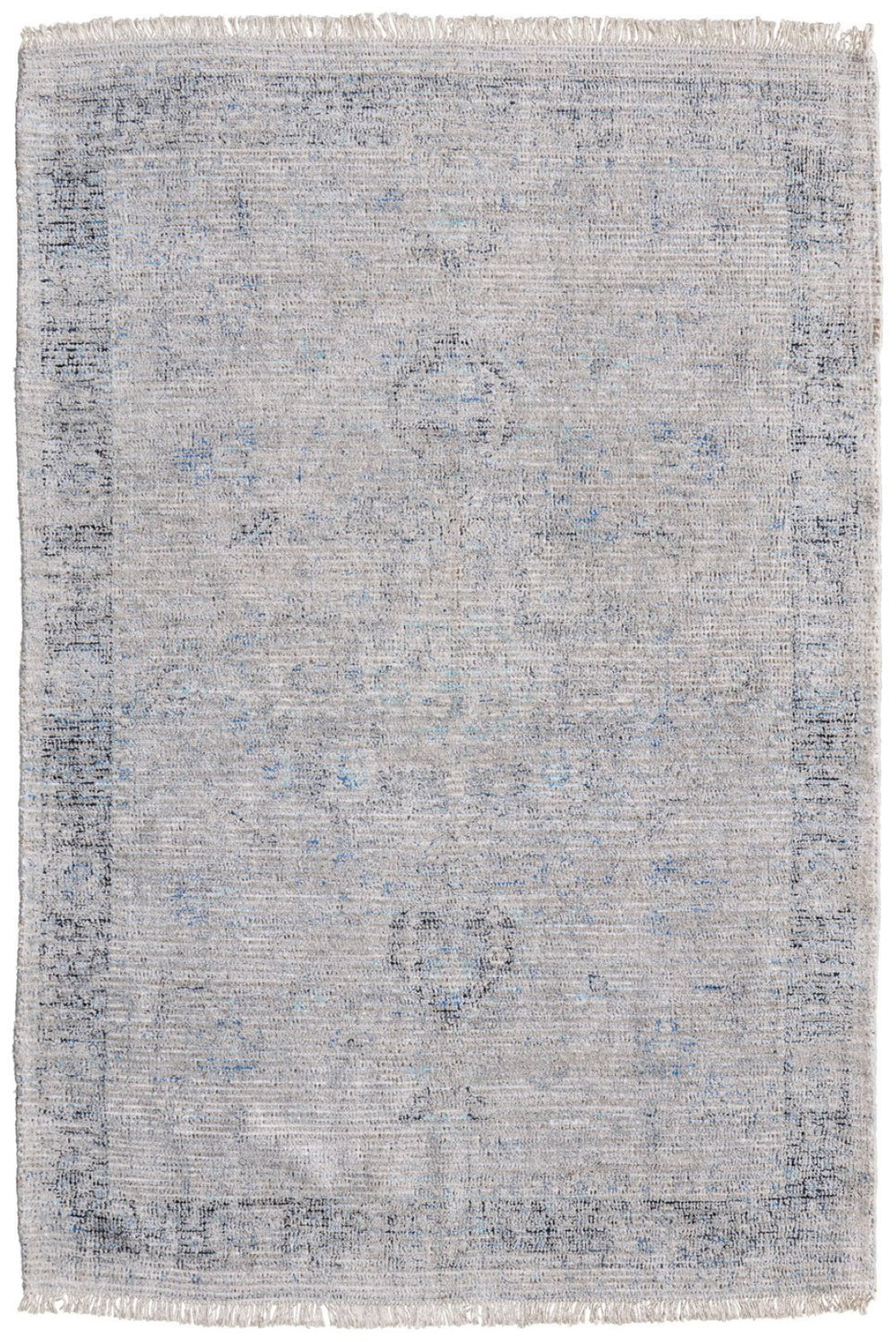 HomeRoots 4' Hand-Woven Distressed Area Rug in Gray-Blue & Taupe - Unique Abstract Design with Fringe 4' X 6' 566204