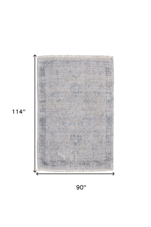 HomeRoots 4' Hand-Woven Distressed Area Rug in Gray-Blue & Taupe - Unique Abstract Design with Fringe 8' X 10' 566206