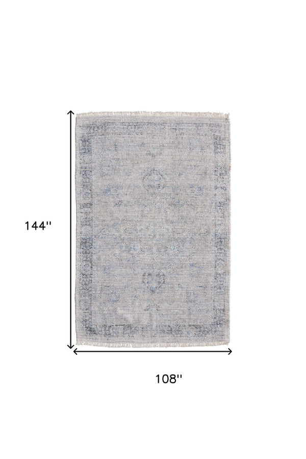 HomeRoots 4' Hand-Woven Distressed Area Rug in Gray-Blue & Taupe - Unique Abstract Design with Fringe 9' X 12' 566207
