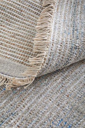 HomeRoots 4' Hand-Woven Distressed Area Rug in Gray-Blue & Taupe - Unique Abstract Design with Fringe 10' X 14' 566208