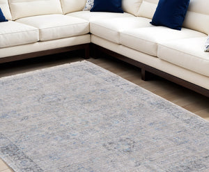 HomeRoots 4' Hand-Woven Distressed Area Rug in Gray-Blue & Taupe - Unique Abstract Design with Fringe 10' X 14' 566208