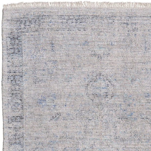 HomeRoots 4' Hand-Woven Distressed Area Rug in Gray-Blue & Taupe - Unique Abstract Design with Fringe 10' X 14' 566208