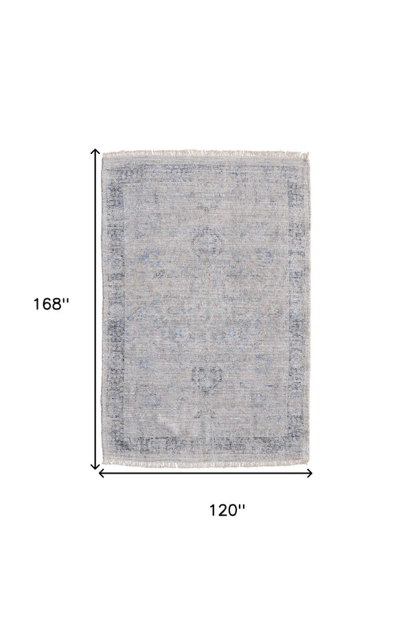 HomeRoots 4' Hand-Woven Distressed Area Rug in Gray-Blue & Taupe - Unique Abstract Design with Fringe 10' X 14' 566208