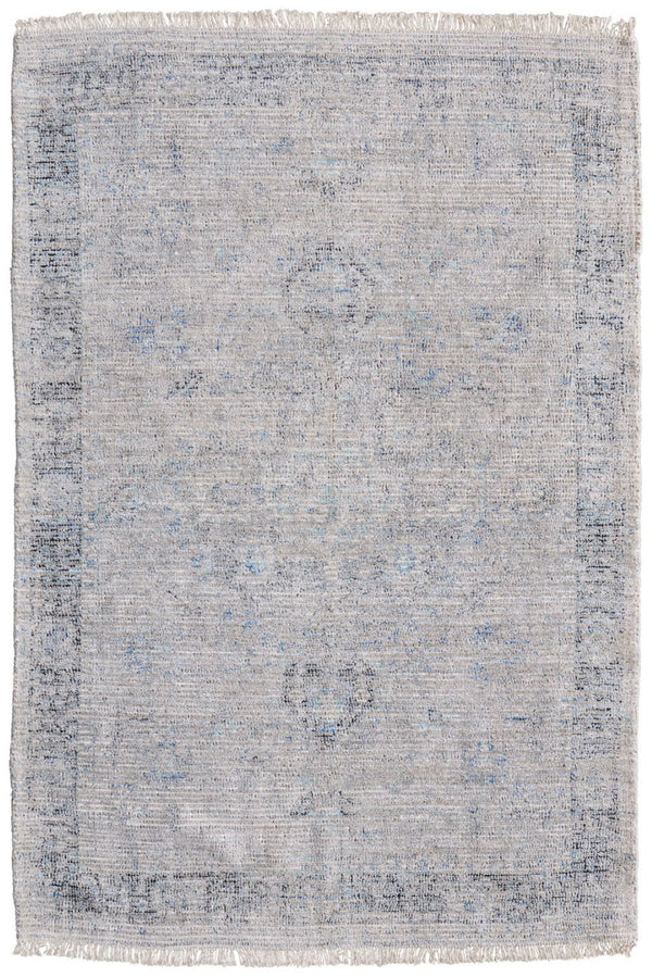 HomeRoots 4' Hand-Woven Distressed Area Rug in Gray-Blue & Taupe - Unique Abstract Design with Fringe 10' X 14' 566208