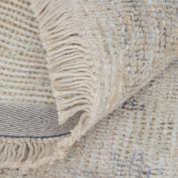 HomeRoots 4' Hand-Woven Distressed Floral Area Rug in Ivory Tan and Blue with Tasseled Fringe for Elegance 4' X 6' 566210