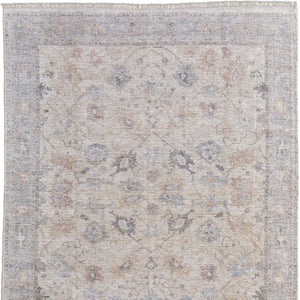 HomeRoots 4' Hand-Woven Distressed Floral Area Rug in Ivory Tan and Blue with Tasseled Fringe for Elegance 4' X 6' 566210
