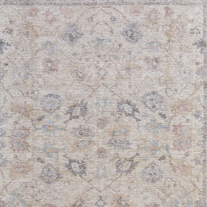 HomeRoots 4' Hand-Woven Distressed Floral Area Rug in Ivory Tan and Blue with Tasseled Fringe for Elegance 4' X 6' 566210