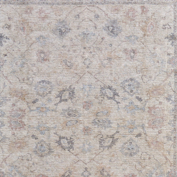 HomeRoots 4' Hand-Woven Distressed Floral Area Rug in Ivory Tan and Blue with Tasseled Fringe for Elegance 4' X 6' 566210