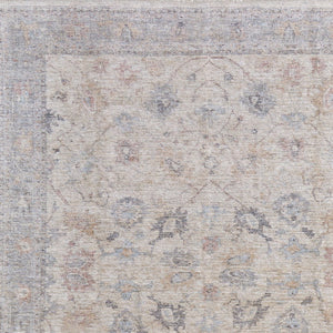 HomeRoots 4' Hand-Woven Distressed Floral Area Rug in Ivory Tan and Blue with Tasseled Fringe for Elegance 8' X 10' 566212