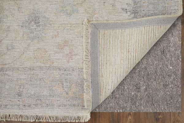 HomeRoots 4' Hand-Woven Distressed Floral Area Rug in Ivory Tan and Blue with Tasseled Fringe for Elegance 9' X 12' 566213