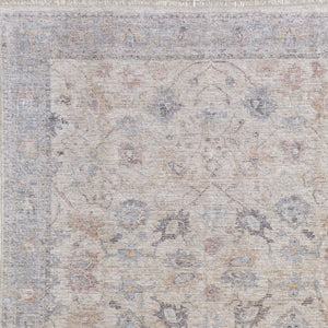 HomeRoots 4' Hand-Woven Distressed Floral Area Rug in Ivory Tan and Blue with Tasseled Fringe for Elegance 9' X 12' 566213
