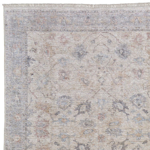 HomeRoots 4' Hand-Woven Distressed Floral Area Rug in Ivory Tan and Blue with Tasseled Fringe for Elegance 10' X 14' 566214