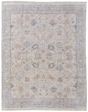 HomeRoots 4' Hand-Woven Distressed Floral Area Rug in Ivory Tan and Blue with Tasseled Fringe for Elegance 10' X 14' 566214