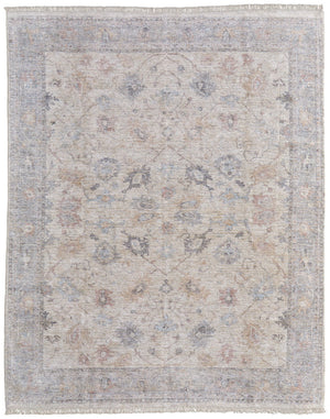 HomeRoots 4' Hand-Woven Distressed Floral Area Rug in Ivory Tan and Blue with Tasseled Fringe for Elegance 10' X 14' 566214