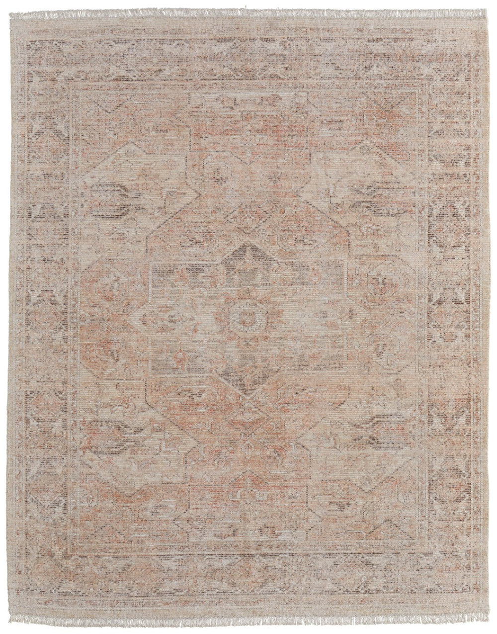 HomeRoots 4' Hand-Woven Oriental Area Rug in Tan, Orange, Ivory - Vintage-Inspired with Fringed Edges 9' X 12' 566219