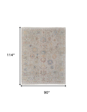 Homeroots 8' X 10' Tan Brown And Blue Floral Hand Woven Distressed Area Rug With Fringe Brown Wool Blend 566224