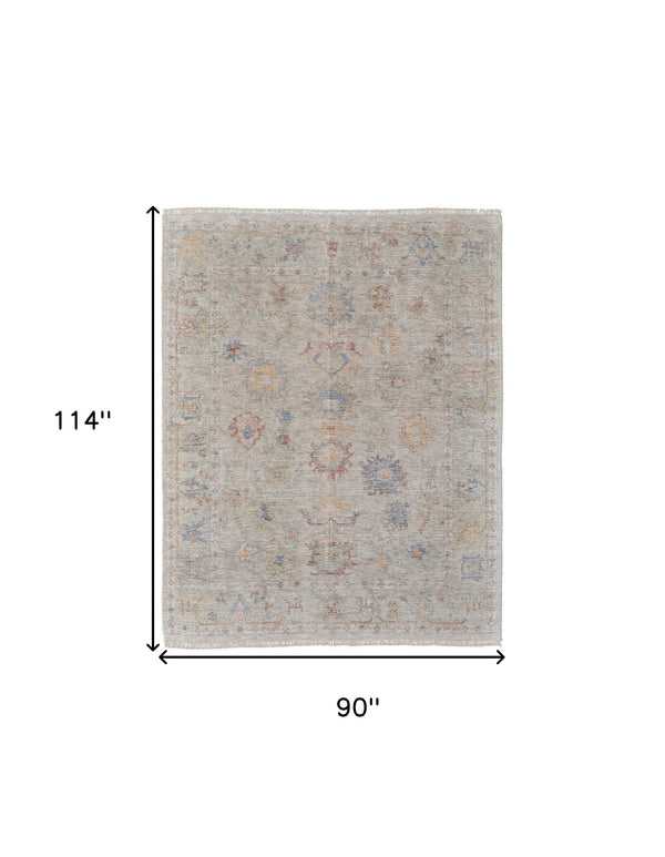 Homeroots 8' X 10' Tan Brown And Blue Floral Hand Woven Distressed Area Rug With Fringe Brown Wool Blend 566224