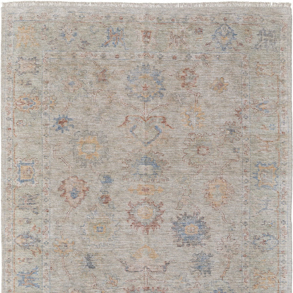 Homeroots 9' X 12' Tan Brown And Blue Floral Hand Woven Distressed Area Rug With Fringe Brown Wool Blend 566225