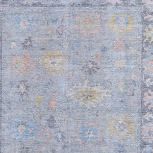 HomeRoots 4' Hand Woven Distressed Floral Area Rug in Orange, Blue & Gold - Vintage Charm with Fringe Edges 4' X 6' 566228