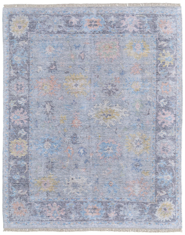 HomeRoots 4' Hand Woven Distressed Floral Area Rug in Orange, Blue & Gold - Vintage Charm with Fringe Edges 4' X 6' 566228