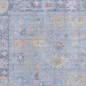 HomeRoots 4' Hand Woven Distressed Floral Area Rug in Orange, Blue & Gold - Vintage Charm with Fringe Edges 5' X 8' 566229