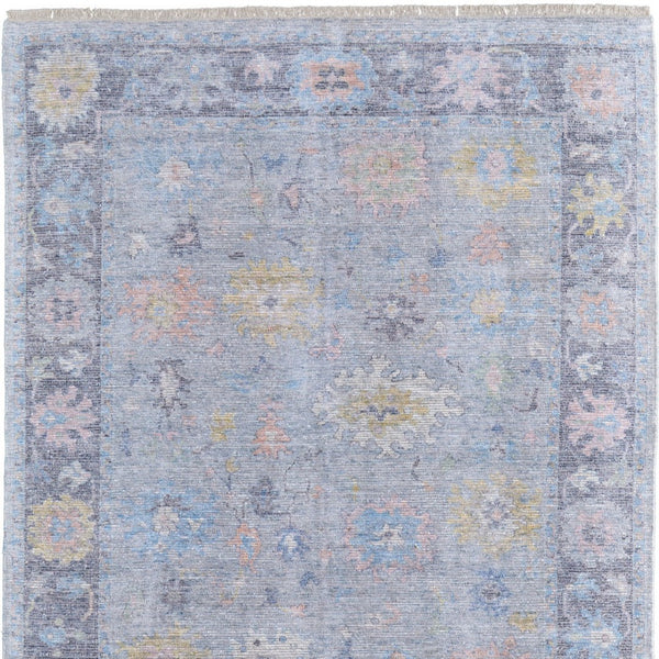 HomeRoots 4' Hand Woven Distressed Floral Area Rug in Orange, Blue & Gold - Vintage Charm with Fringe Edges 5' X 8' 566229
