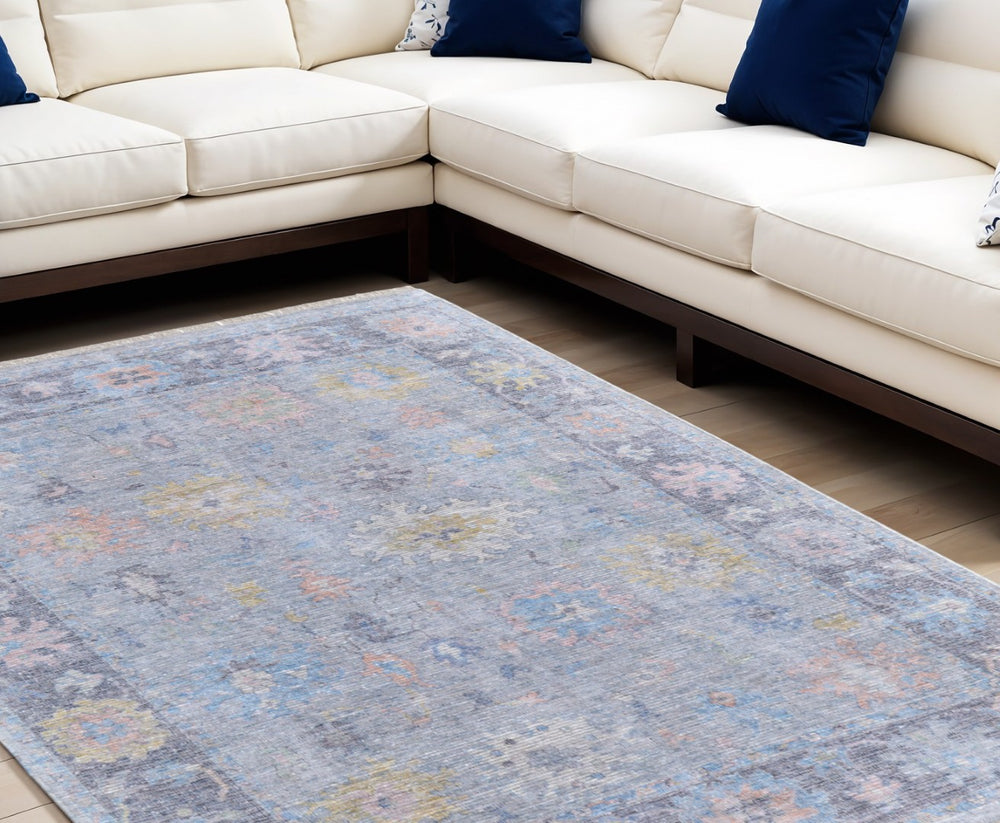 HomeRoots 4' Hand Woven Distressed Floral Area Rug in Orange, Blue & Gold - Vintage Charm with Fringe Edges 10' X 14' 566232